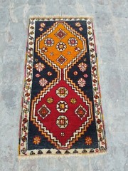 3’3″×1’8″ ft Vintage mini Rug Nomadic/Oriental Tribal Rug Doormat low pile