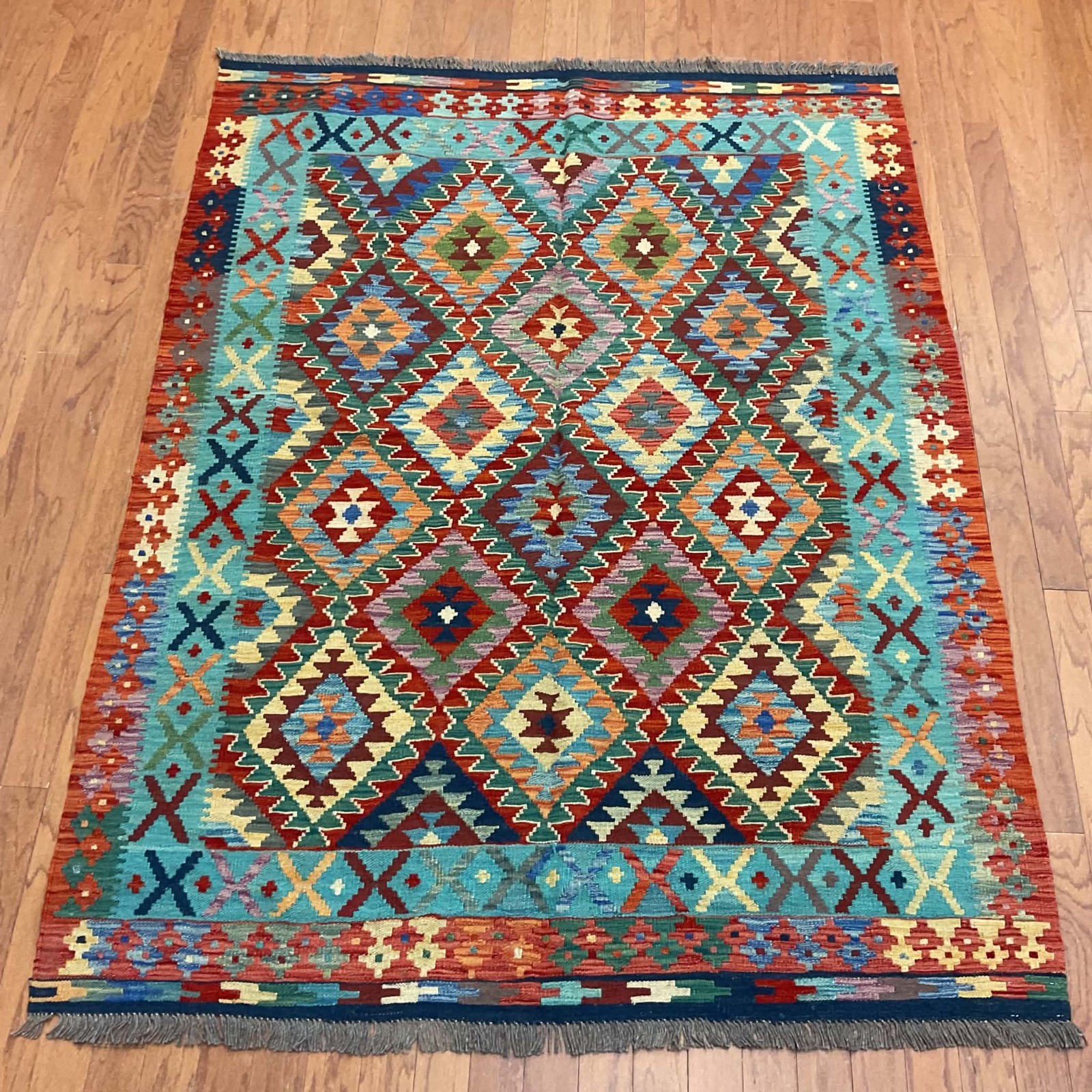 Afghan Hand-woven Mimana Kilim 100% Wool Area Rug (6'7" x 4'11") gallery