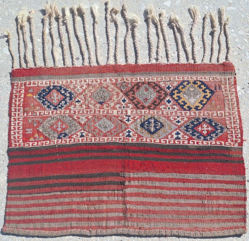 1940s Collectible Semi-Antique Kilim, Anatolian HandMade Rug, Fringed Wall Decor gallery