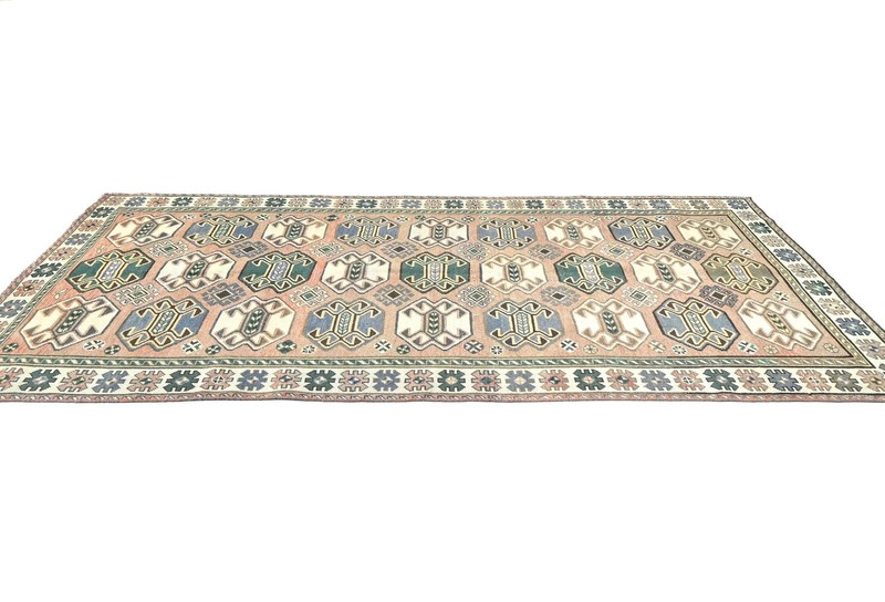 Semi-Antique Distressed Oriental Rug 4'7X9'5 ft Muted Geometric Design Carpet gallery