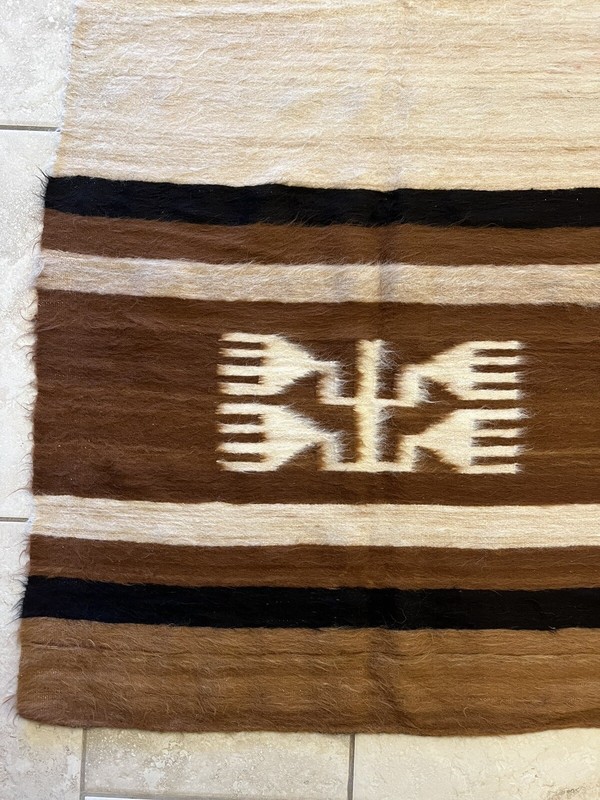 Vintage MCM 1950s Handmade Brown Turkish Mohair Woven Area Rug/Blanket 75” x 66” gallery
