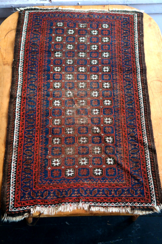 46" x 26" Afghan Balouch Hand-Knotted Tribal Rug ~ Red, Dark Blue, White, Brown gallery