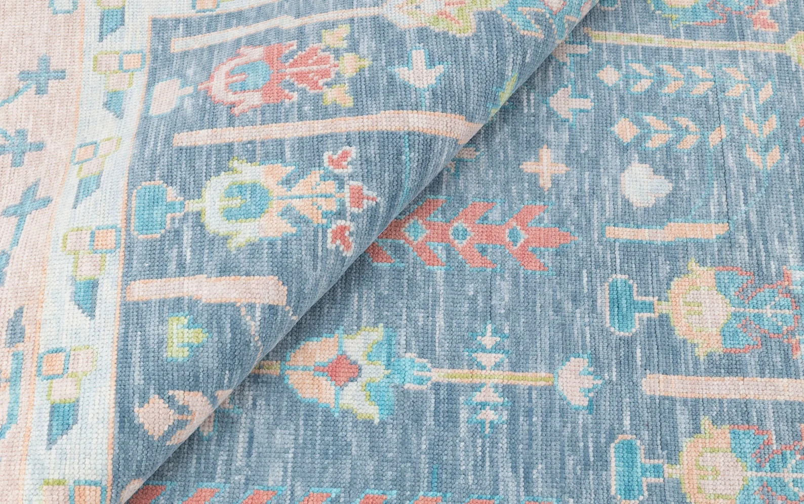 Muted Blue Turkish Oushak Rugs Hand Knotted Woolen Floral Style Livingroom Rugs gallery