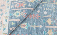 Muted Blue Turkish Oushak Rugs Hand Knotted Woolen Floral Style Livingroom Rugs