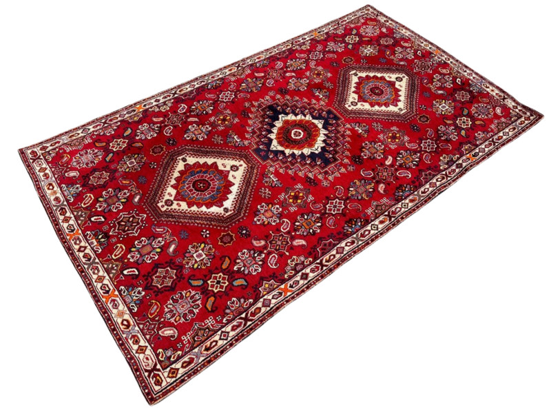 VINTAGE TRIBAL QASHQAI RUG HAND MADE EASTERN RED WOOL CARPET 7'6" x 4'3" CLEANED gallery