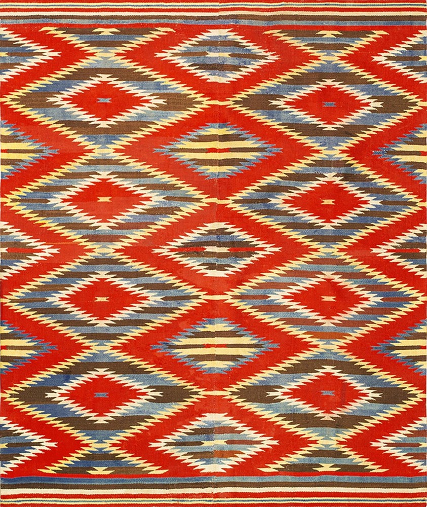 3'x4' Antique Rustic Red Color Allover Geometric Native American Navajo Flat