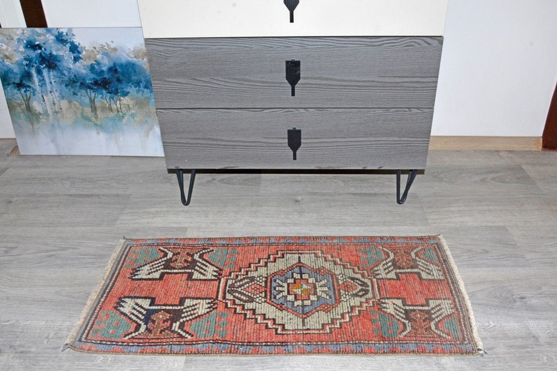 Vintage Distressed Oushak Rug 1'4x3'1 ft, Brown Modern Turkish Rug gallery