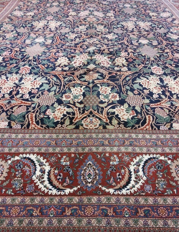 Chinese Wool Silk Area Rug New Rare Beauty 10 X 14 Ft Elegance Dark Blue Rare gallery