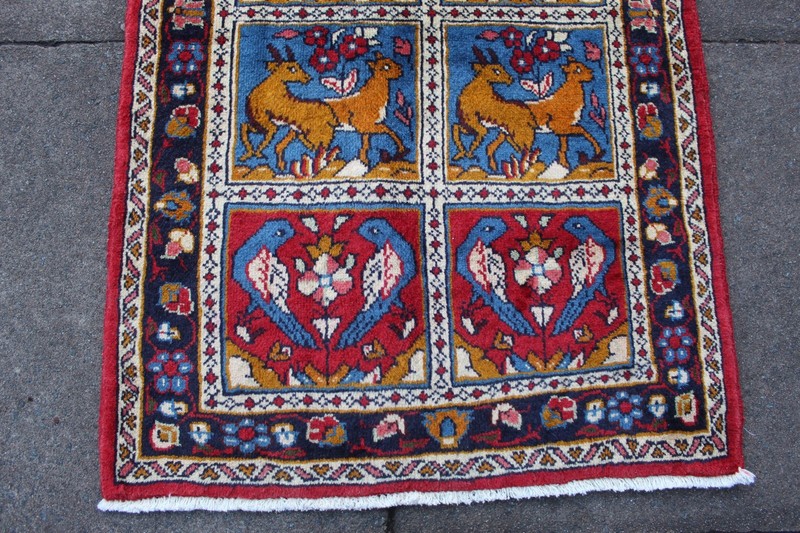 Vintage Hand Made Traditional Oriental Wool Red Blue Small Rug 110x73cm Animal gallery