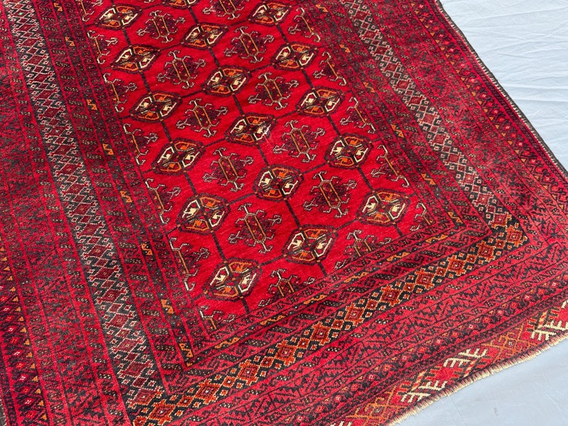 Vintage Red Bukhara Rug Hand Knotted Wool Tribal Area rug 3'6 x 5'8 ft gallery
