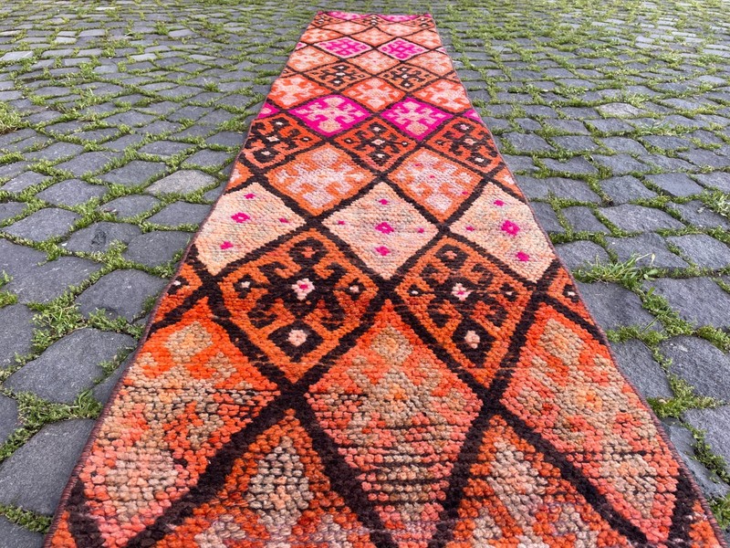 Bohemian Runner Rug, Turkish Vintage Rug, Handmade Wool Rug, 1,7 x 8,7 ft gallery