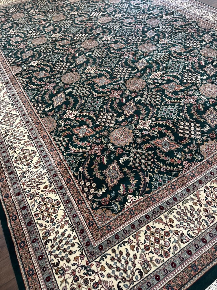New Top Quality Handmade Green Palace Size Rug, Allover Floral Design, 12'x17'