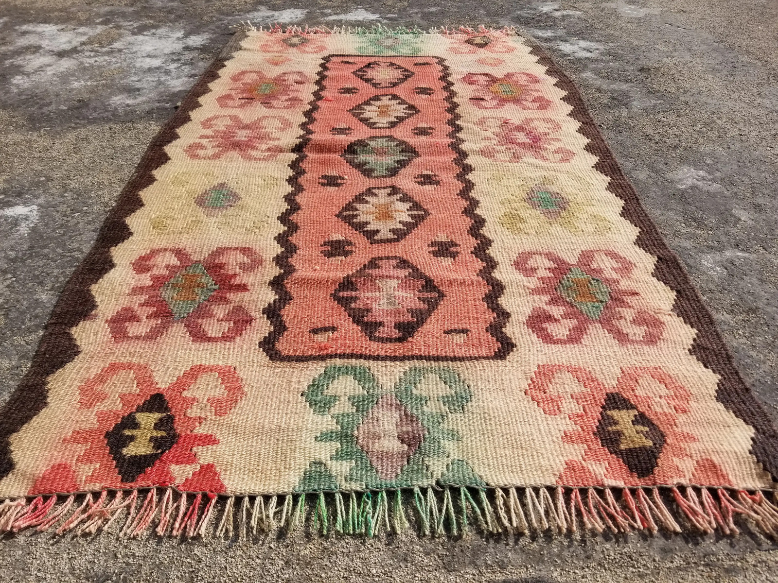 Distressed Vintage Traditional Handmade Turkish Wool Multicolor Kilim 3.4x2.0ft gallery