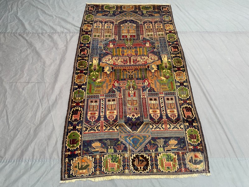 3'11x6'11 ft Pictorial Art Rug Afghan Hand Knotted Baluchi Antique Rare Area Rug gallery