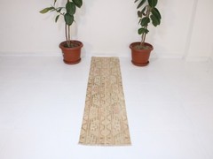 1.5 x 6.3 Feet Handmade Beige Brown Patchwork Turkish Runner Rug – 46 x 194 cm V