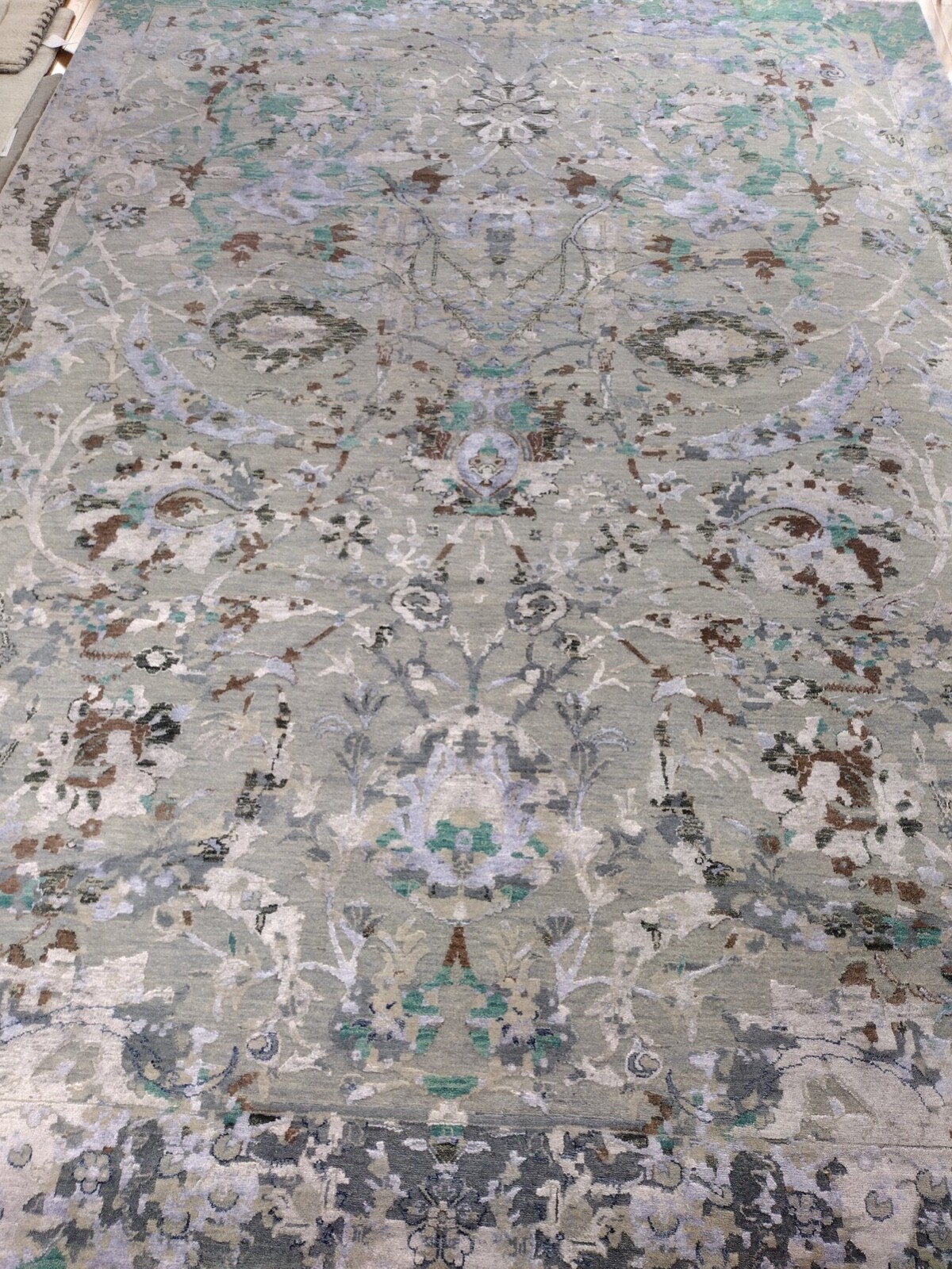 Handmade Green Grey Blue Modern Contemporary Abstract Wool and Silk Rug 9x12 gallery