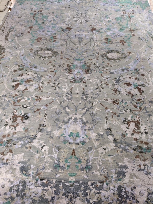 Handmade Green Grey Blue Modern Contemporary Abstract Wool and Silk Rug 9x12 gallery
