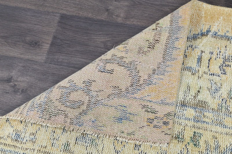 Vintage Turkish Runner Rug 2x7ft YELLOW Handmade Anatolian Oushak Hallway Wool gallery