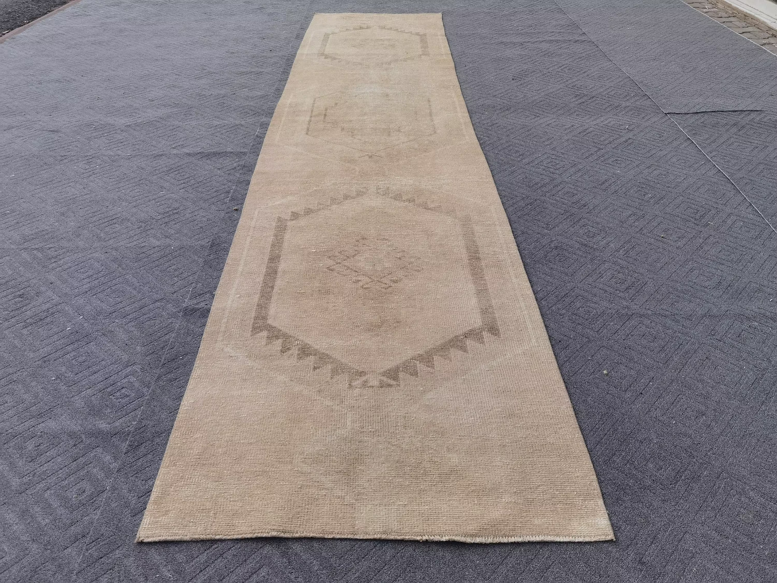 Neutral Runner Rug 3x14 Cream Brown Vintage Turkish Oushak Distressed Beige Rug gallery