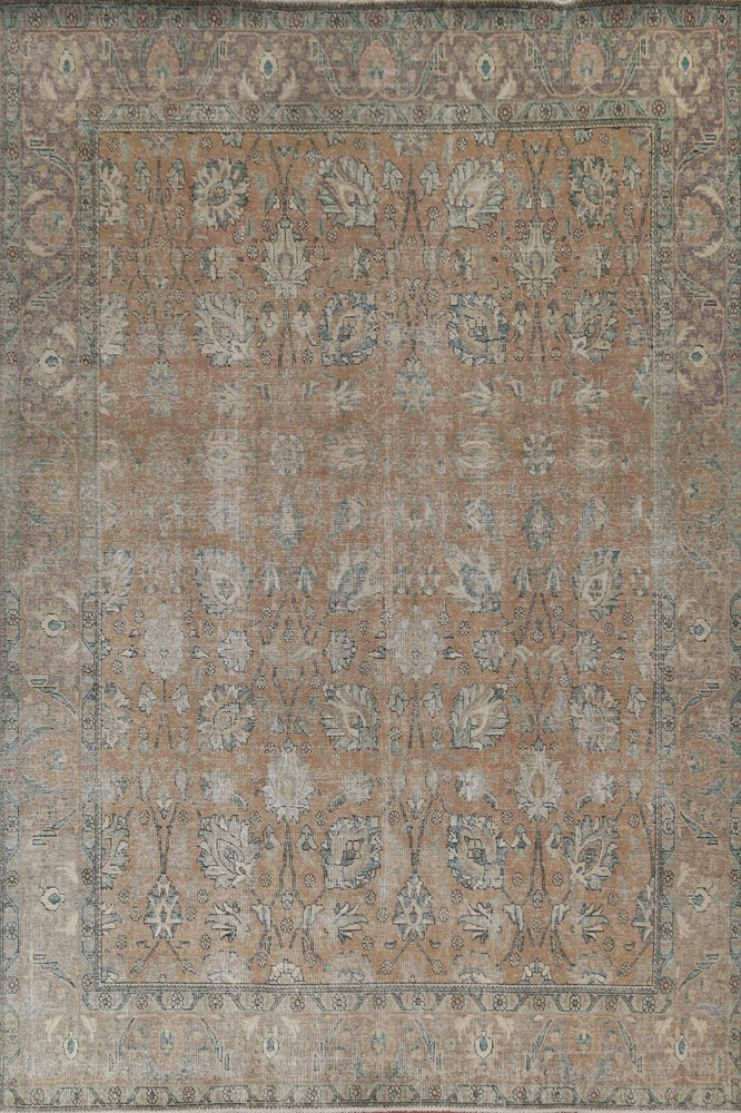 Muted Semi-Antique Floral Traditional 10x12 Distressed Area Rug Handmade Wool