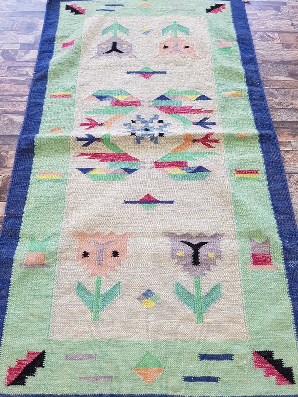 Vintage Handmade European Scandinavian Style Wool Traditional Rug 130x73 cm gallery