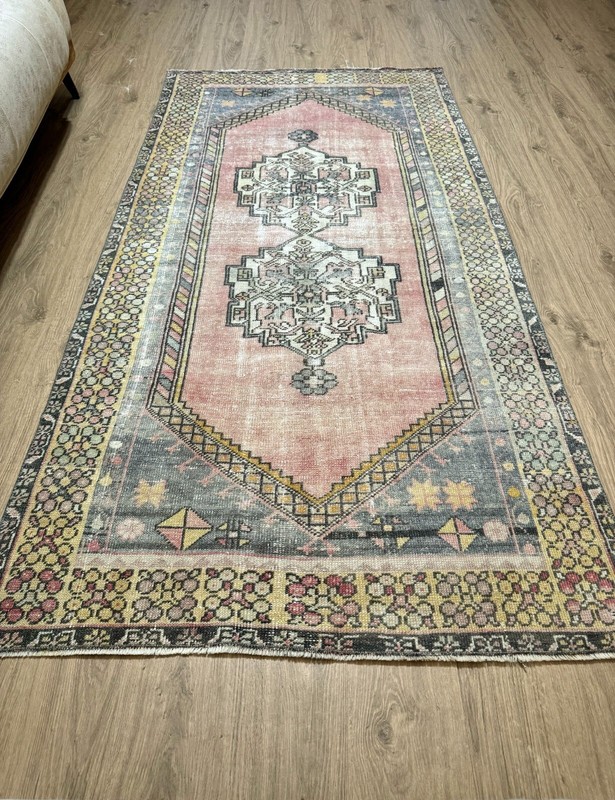 4x7 PINK Oushak Rug, Handwoven Vintage Rug, Turkish Rug, Handmade Wool Area Rug gallery