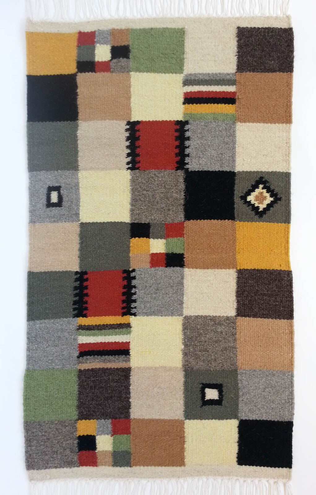 Hand woven colorful woolen rug - genuine traditional Romanian folk art gallery