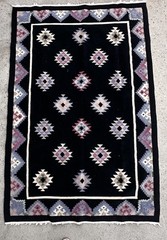 Vintage Wool Dhurrie Rug Handwoven Geometric Patterns Purple On Black “AS IS”