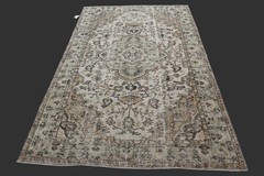 Vintage Turkish Oushak Rug, Beige 5×8 ft, Handmade Wool, Bohemian Anatolian