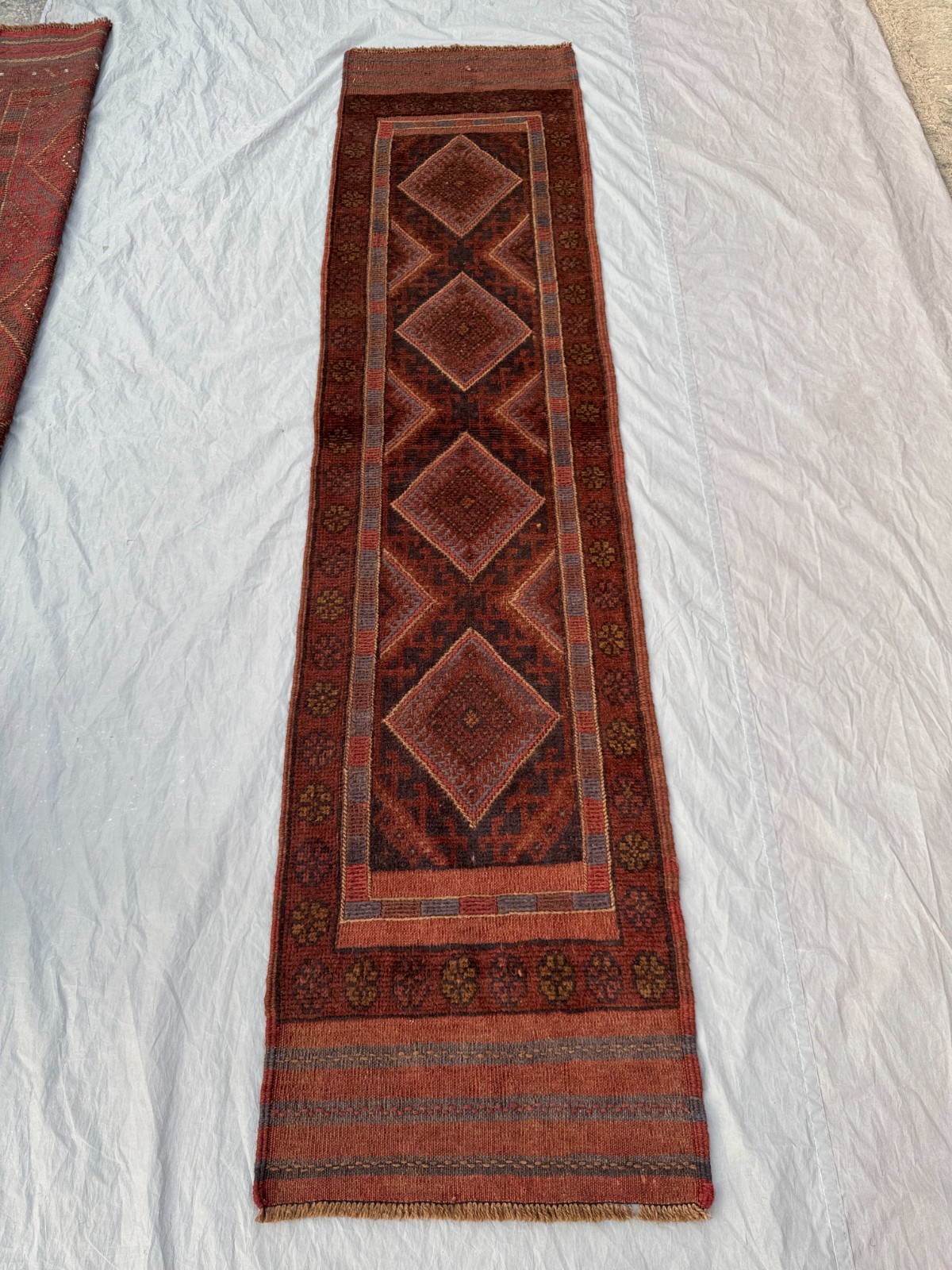 Vintage Afghan Baluchi Mishwani Runner Rug - Red Handwoven Wool Geometric Rug gallery