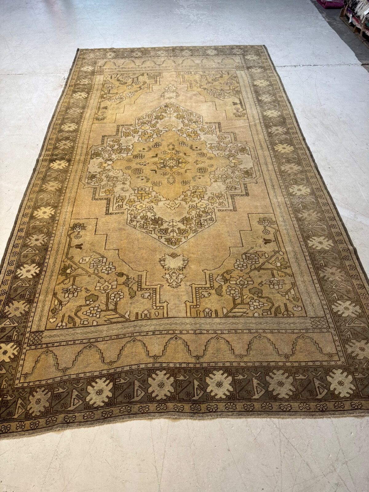 Oriental Hand-Knotted Wool Area Rug Turkish Oushak Ivory/Beige/Brown 7' x 12'9" gallery