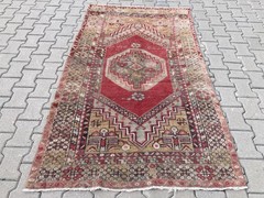 Red Area rug, Turkish rug, Vintage rug, Wool rug, Handmade rug, 3.9 x 6.7 ft