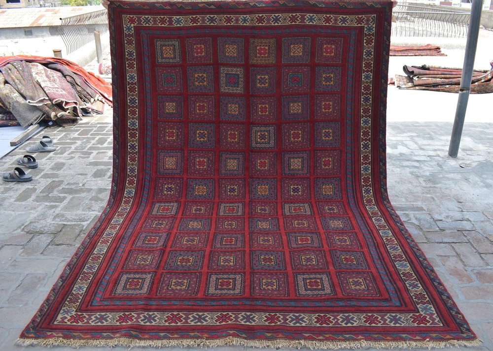 Hand Knotted Vintage Area Rug 7x9 ft Antique Oriental Afghan Wool Rug Boho Decor