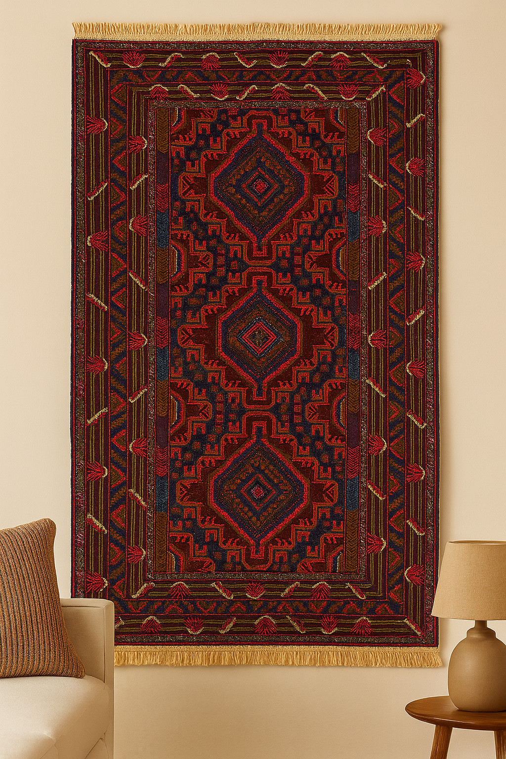 Vintage 7x4 Ft Tribal Geometric Rug | Hand Knotted Wool | Boho | Wall Hanging gallery