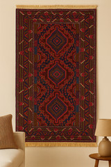 Vintage 7×4 Ft Tribal Geometric Rug | Hand Knotted Wool | Boho | Wall Hanging