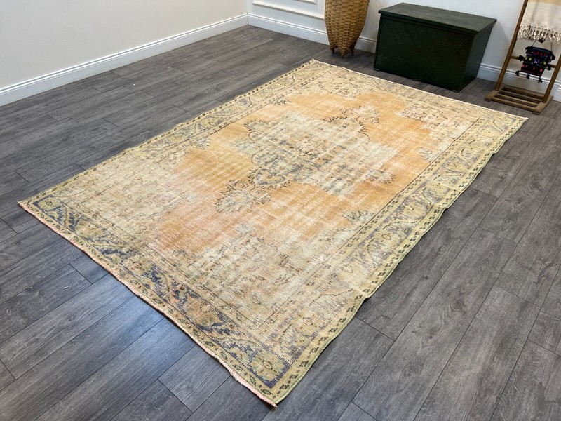 Orange Large Rug, Muted Rug, Pale Rug, Oriental Rug, Handmade Rug, 6.3 x 9 ft gallery