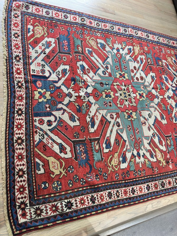 ANTIQUE CAUCASIAN EAGLE KAZAK RUG 6x8FT circa 1880 gallery