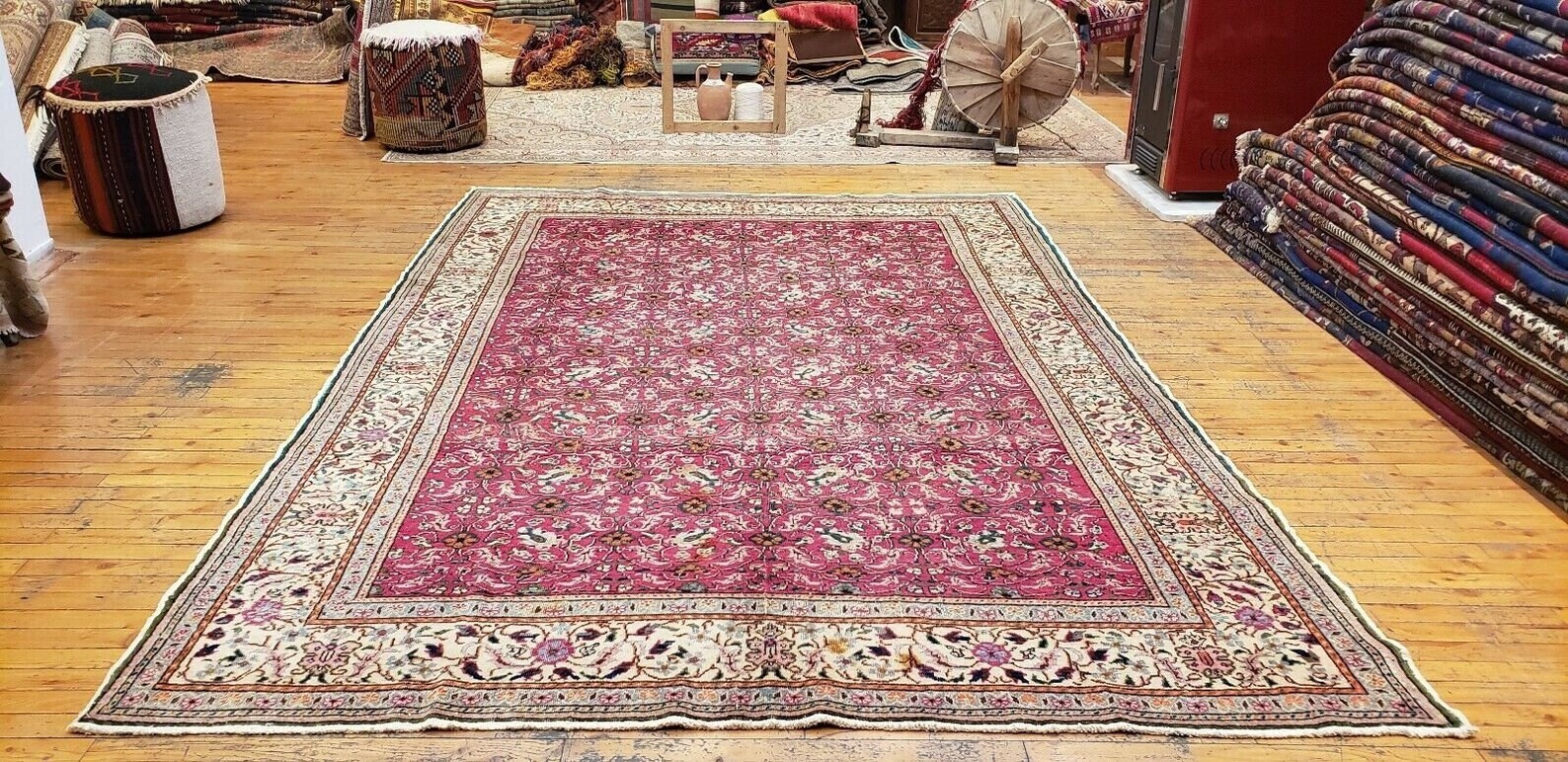 7x10ft Pomegranate Red Area Rug| Living Room Rug |Cr1920-1939s Antique Wool Pile gallery