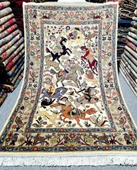 Vintage Kashmiri Hunting Scene Pictorial Rug Hand Knotted Wool 4×6.3 ft
