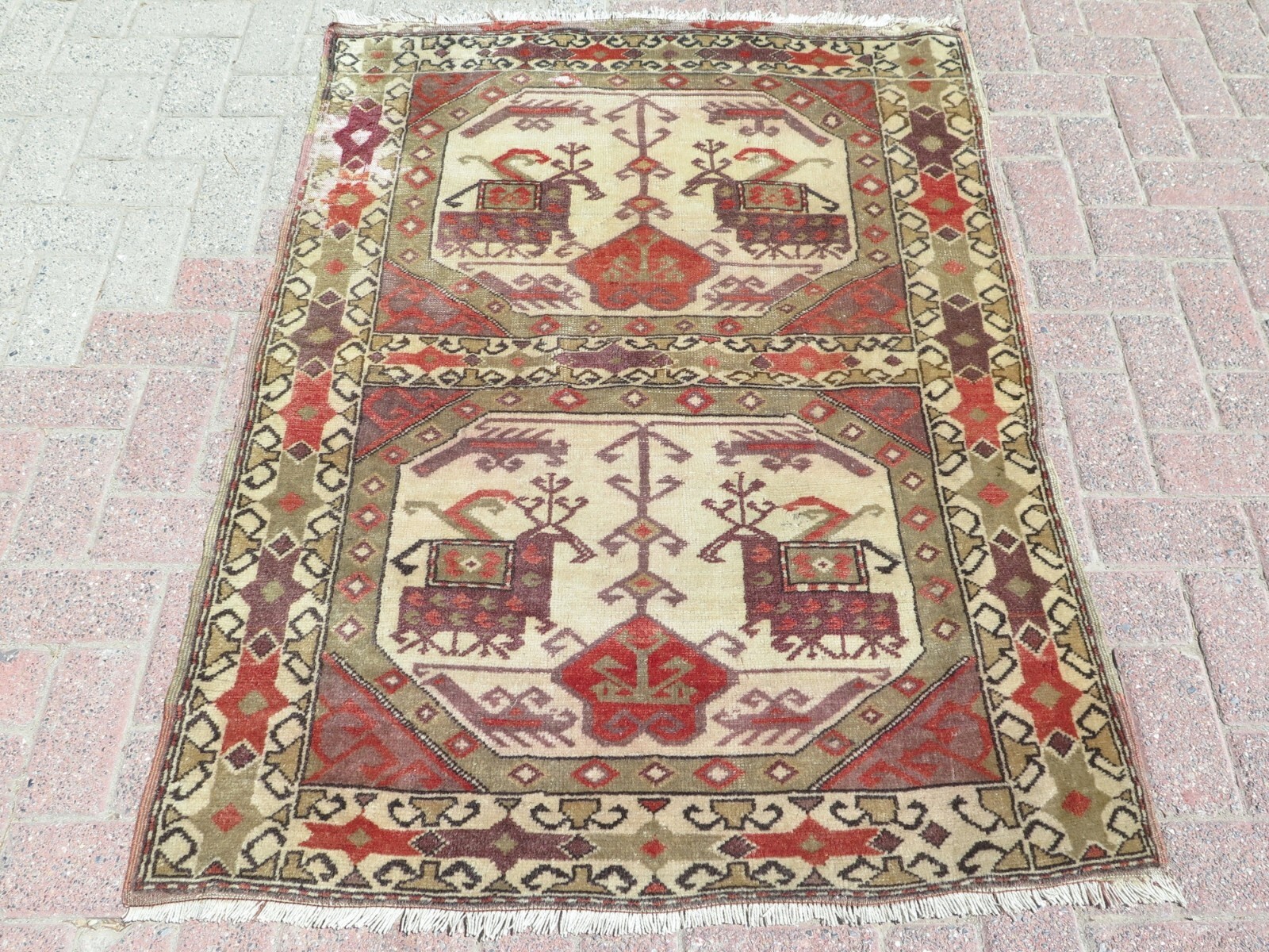 Vintage Turkish Carpet, Bedroom Rugs, Handmade Wool Modern Teppiche Tapi 41"x55" gallery
