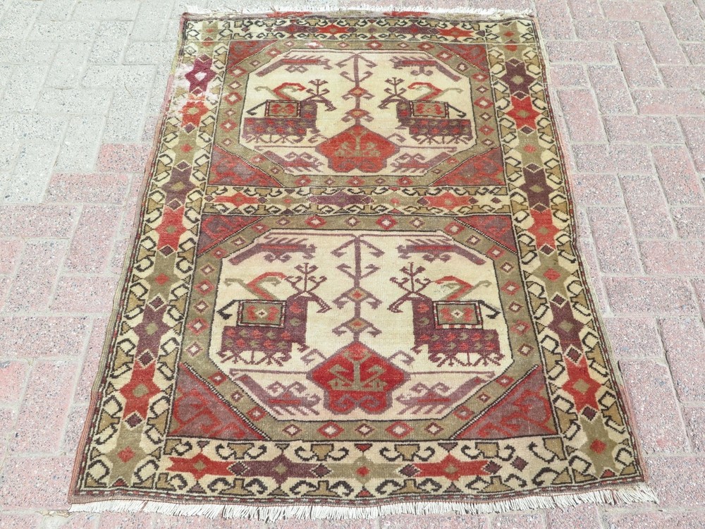 Vintage Turkish Carpet, Bedroom Rugs, Handmade Wool Modern Teppiche Tapi 41"x55"