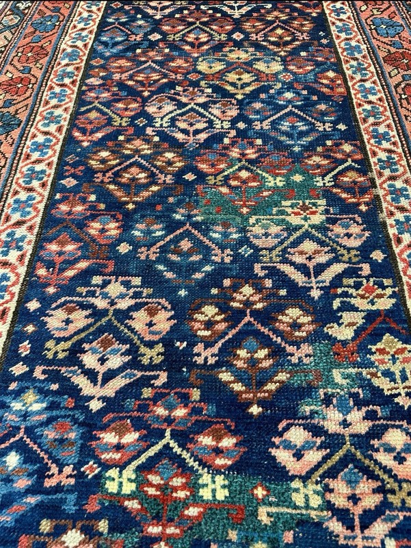Spectacular Antique Kurdish Runner c.1920 Very Rare Stunning Natural Dyes 3’7x11 gallery