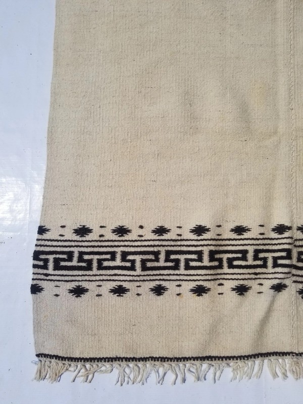 Fine Vintage Traditional Hand Made Oriental Wool Beige Black Kilim 180x104cm gallery