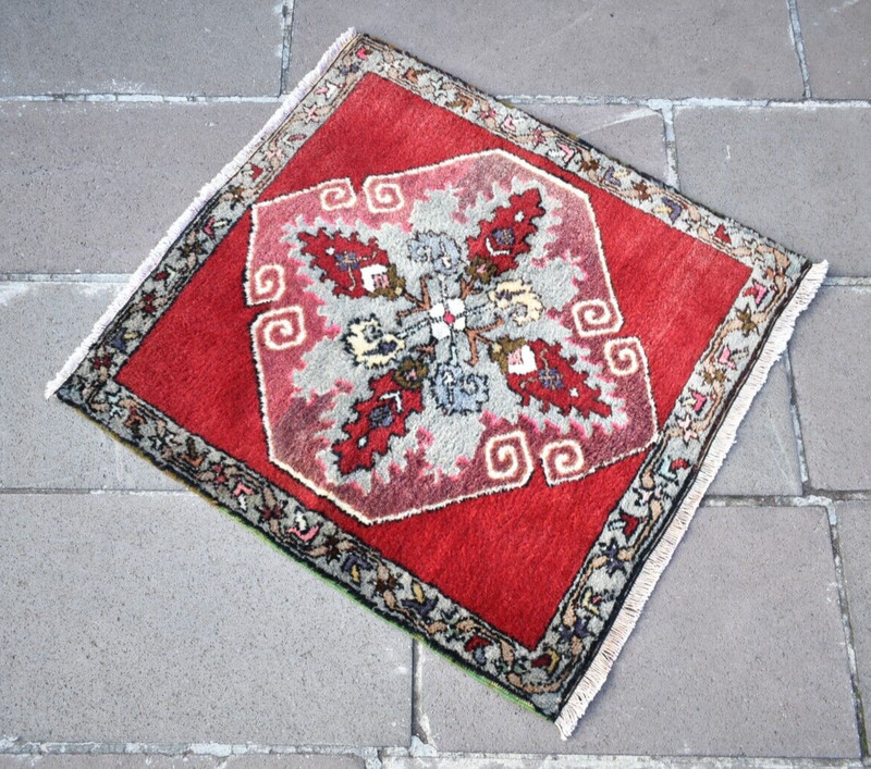 Vintage Turkish Rug 29'' x 29'' Anatolian Kirsehir Rug Hand-knotted Rug Wool Rug gallery