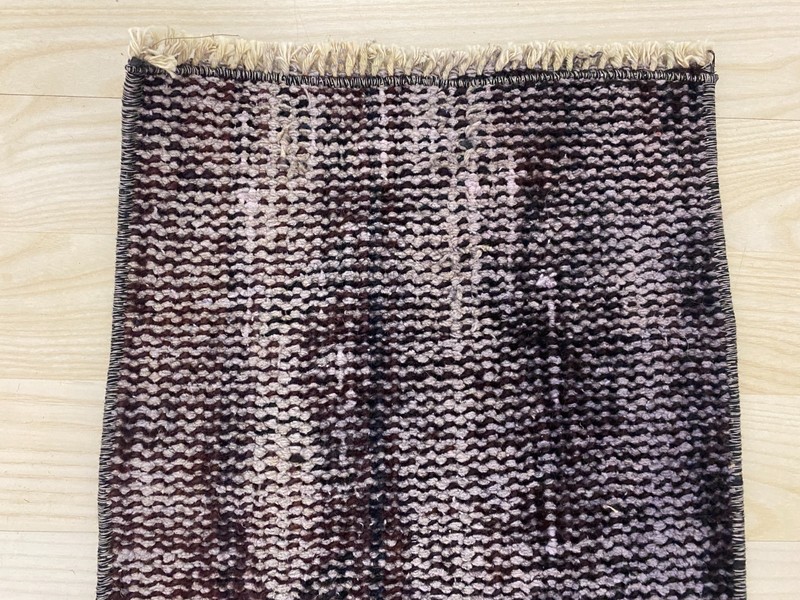 Antique Turkish Rug 0.9x5.0 ft Vintage Dark Plum Overdyed Narrow Carpet Boho gallery