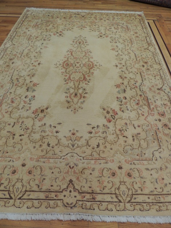 8x10, 7x10 Antique Kermaan Oriental Area Rug Beige Orange Brown Blue wool gallery