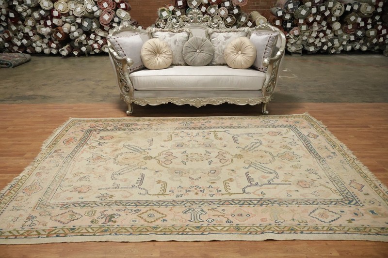 Pre-1900 Antique 7x9 Oushak Hand-Knotted Wool Turkish Area Rug in Soft Tones gallery