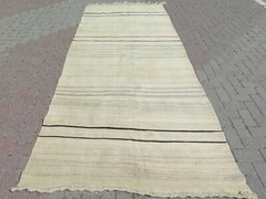 Anatolia Handmade Wool Kilim Beige Color Rug, Large Floor Carpet Natura 54″X134″