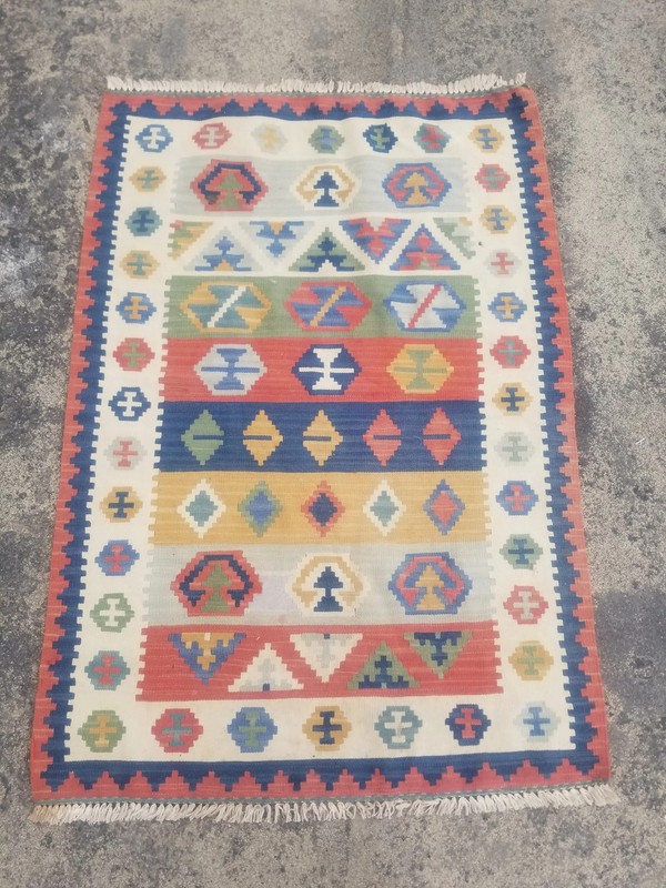 Distressed Fine Vintage Traditional Handmade Afghan Wool Kilim 3.9x2.8 ft gallery