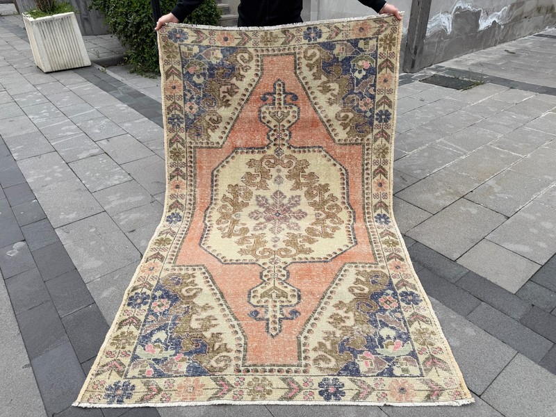 Vintage Turkish Oushak Rug 4.6x7.6 ft Terracotta Boho Hand Knotted Wool Rug gallery